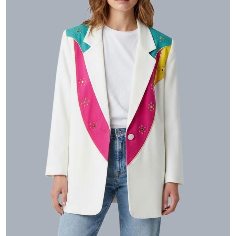 Nwt Vtg CITY GIRL 80's Rhinestone Embellished COLORBLOCK Button Blazer/Jacket 12